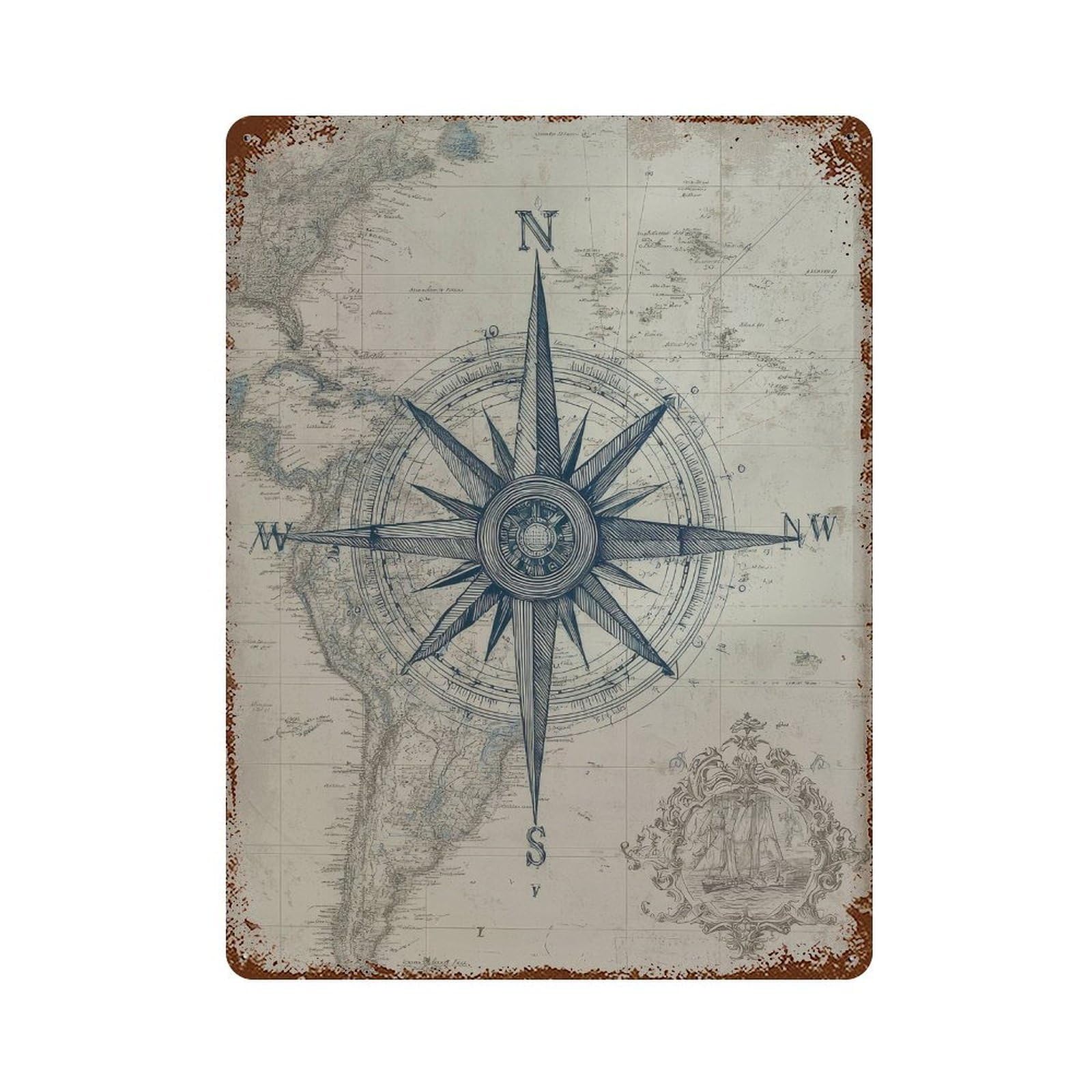 xiaoxiaoshen Nautical Compass Rose. Antique Map Wall Decor Art Metal Tin Poster Modern Home Decor Art Home Bar Shop Decorations Vintage Sign 40x30cm