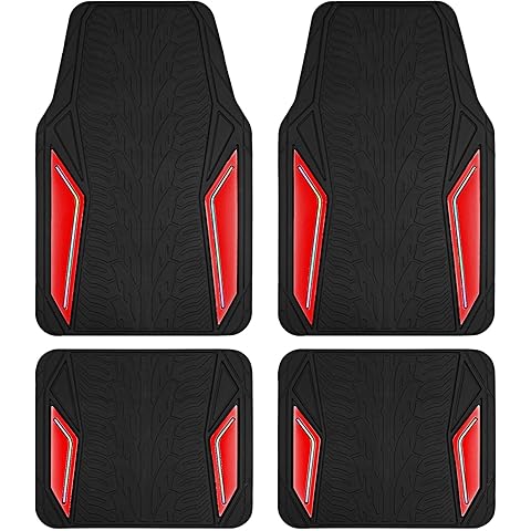 PIC AUTO Rubber Floor Mats, Red Aluminum Film with Colorful Piping Floor Mats for Cars, Car Mats with Non-Slip Backing, All-Weather Protection, Trim-to-Fit Liner for Cars, SUVs, Trucks, Vehicles