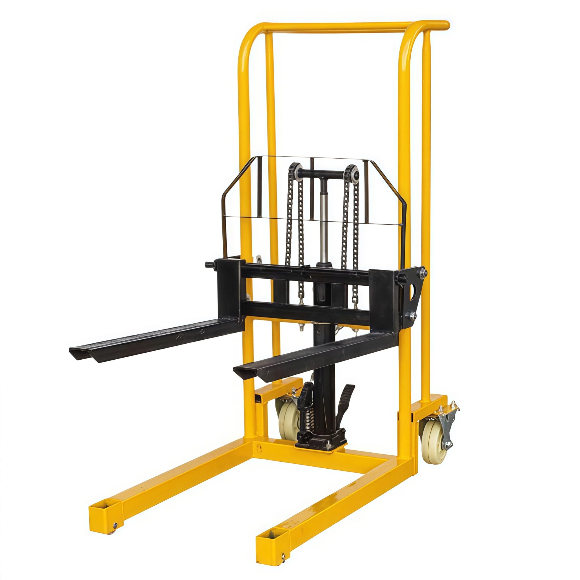 Transpalette hydraulique manuel, empileur de palettes robuste de 440 livres, équipé de fourches réglables, adapté à la manutention industrielle.