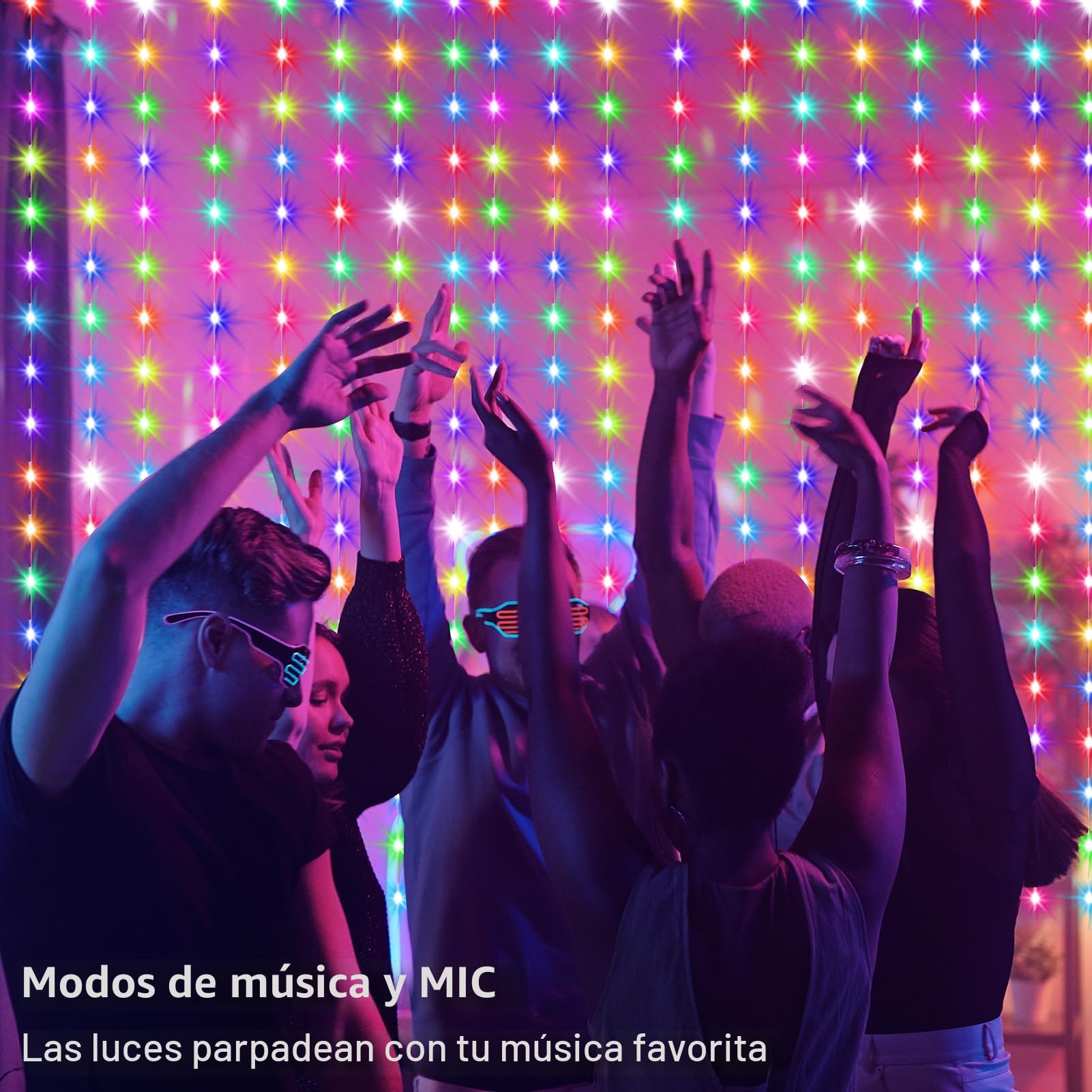 ZAIYW Cortina de Luz Inteligente RGB 5050 con Chip Integrado, Cortina de Luces de Hadas de 2,4 M x 1,8 M Control Remoto y Control de Aplicación, Cortina de Luces de Hadas de 144 LED para Fondo