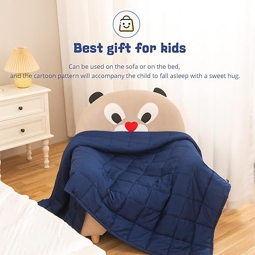 Miniatura 4 de Aimon Manta con peso para niños, 3 libras, transpirable, azul oscuro, tamaño pequeño, azul, suave y tranquila con cuentas de vidrio (20 x 30