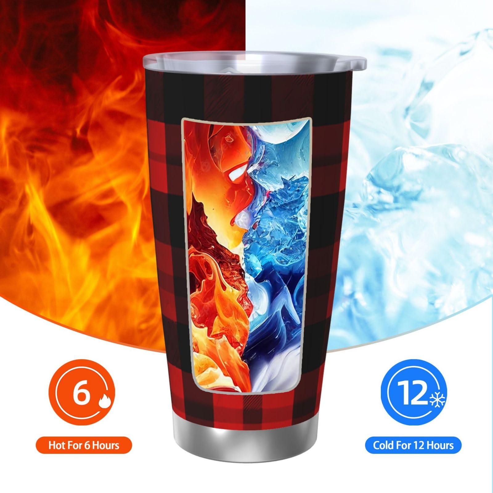 Bicchiere da 590 ml con coperchio isolato sottovuoto, motivo floreale blu, rose, 1 tazza da caffè in acciaio inox, riutilizzabile, a doppia parete