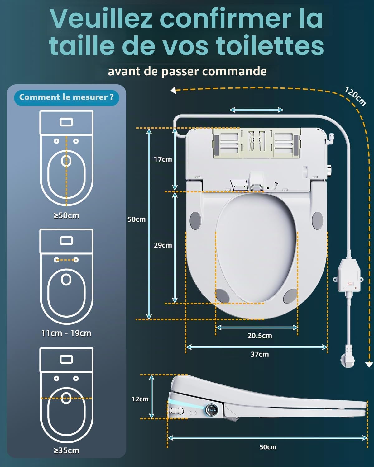 Toilette Japonaise Intelligent avec Bidet, Cuvette Japonaise Abattant WC Chauffant avec Couvercle Automatique, Bidet Électronique avec Eau Chaude et Séchoir, Abattant de Toilettes avec Télécommande