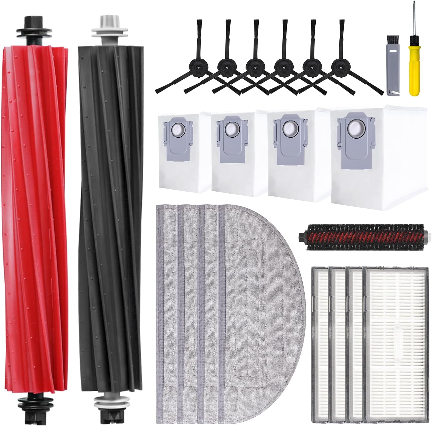 21 PCS Accessories Kit Compatible with Roborock S8 Pro Ultra Robot Vacuum Cleaner,6 Side Brushes,4 HEPA Filters,4 Dust Bags,1 Cleaning Brush,2 Main Brushes,4 Mop Pads,2 Tools