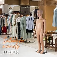 Vista 5 de Maniquí Infantil de Cuerpo Completo Realista Ajustable Desmontable de 43.3" de Altura, Cabeza de Exhibición Giratoria, Forma de Vestido con Base