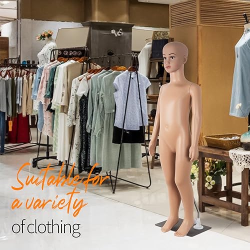 Miniatura 5 de Maniquí Infantil de Cuerpo Completo Realista Ajustable Desmontable de 43.3" de Altura, Cabeza de Exhibición Giratoria, Forma de Vestido con Base