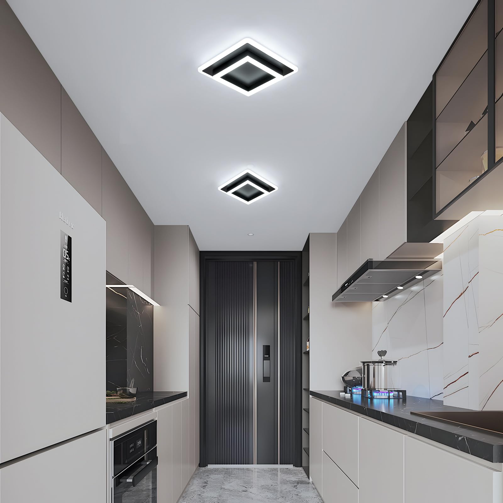 DELIPOP Plafoniera LED Soffitto Quadrata, 30W 3600LM Lampada da Soffitto Moderna Acrilico, Nero Lampadario a LED da Soffitto per Bagno Cucina Camera da Letto Sala Corridoio, Bianco Freddo 6500K