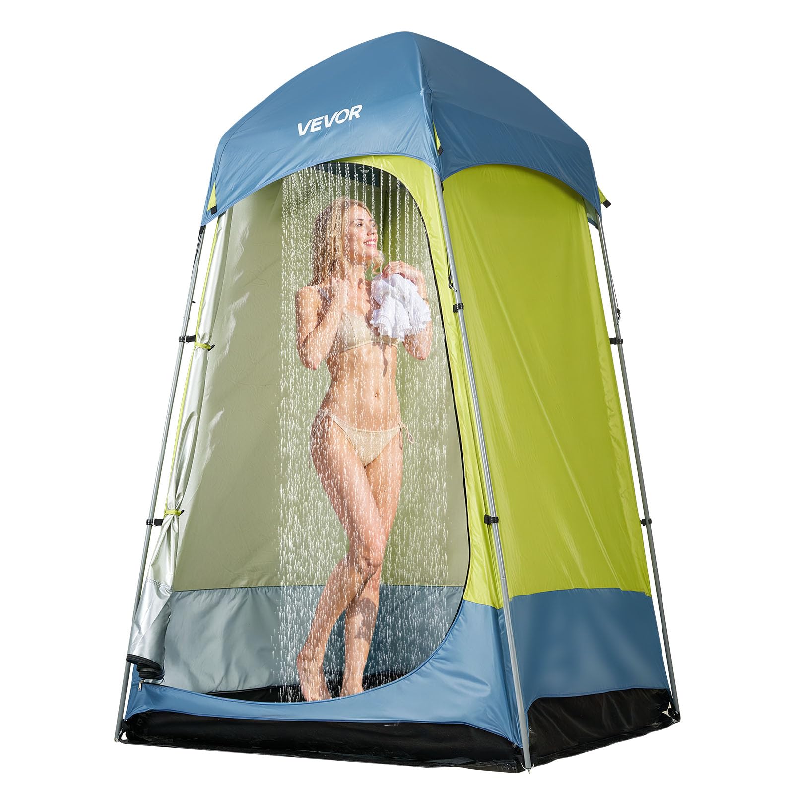 VEVOR Tenda Mobile da Spiaggia per Esterno da 1397 x 1397 x 2184 mm Spogliatoio con Picchetti, Corde, Borsa per il Trasporto e Pali in Acciaio, Tessuto Oxford 200D con Rivestimento Argentato