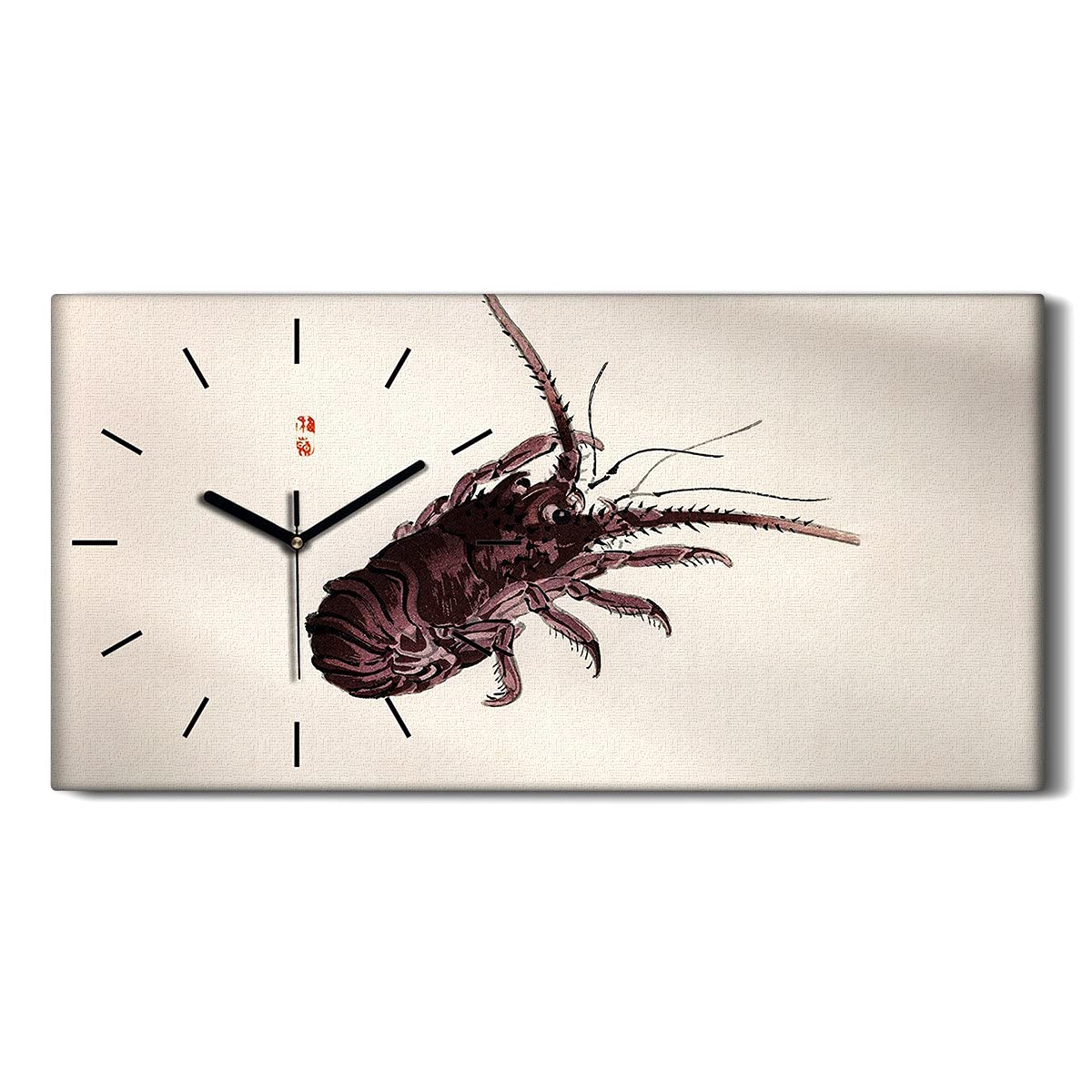 Horloge sur toile 60x30cm motif animal asiatique avec aiguilles noires