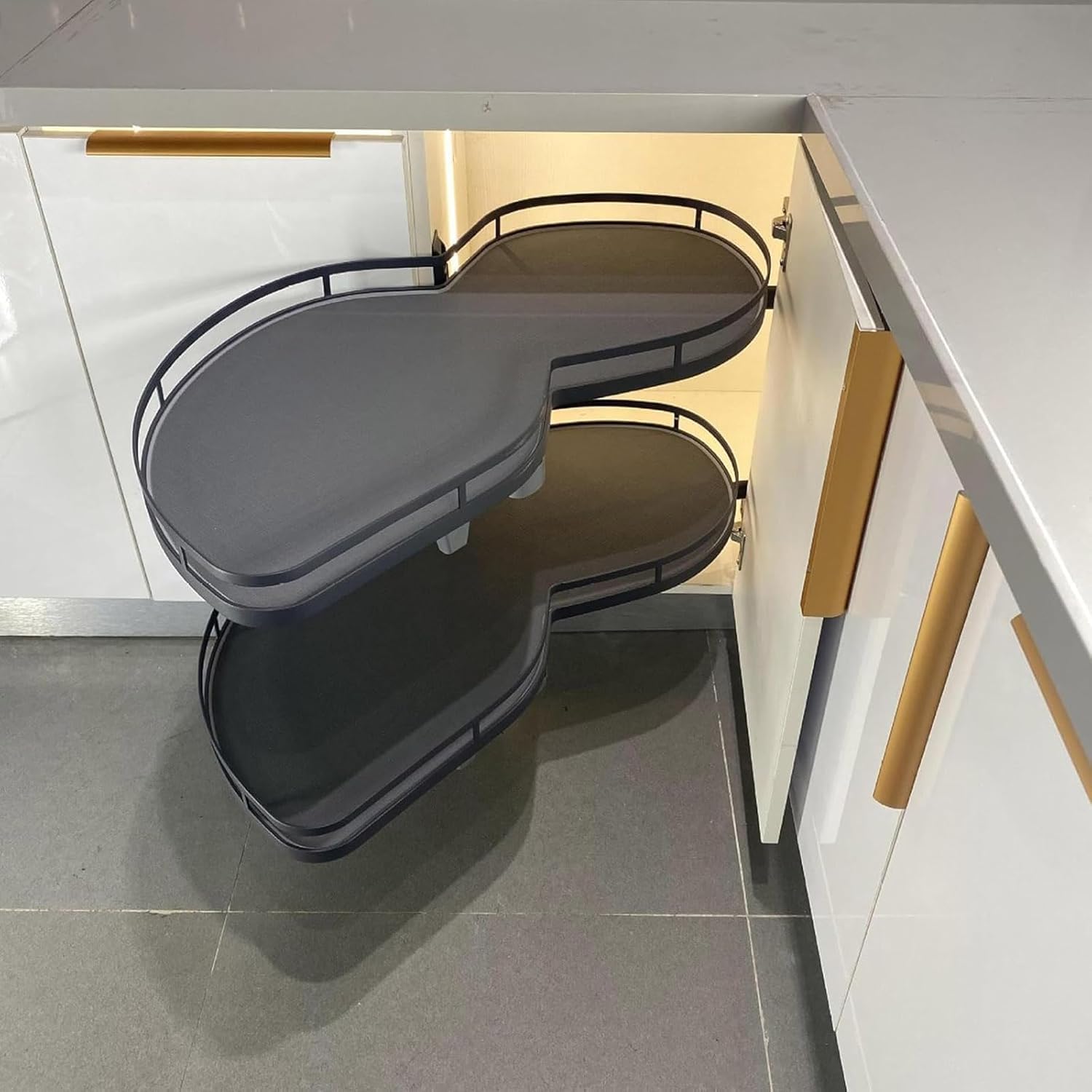 Contenitore angolare con Design Rimovibile, Cestino Frisbee con Chiusura Ammortizzata e Cestino Estraibile, Organizer salvaspazio per Bagno o Cucina.