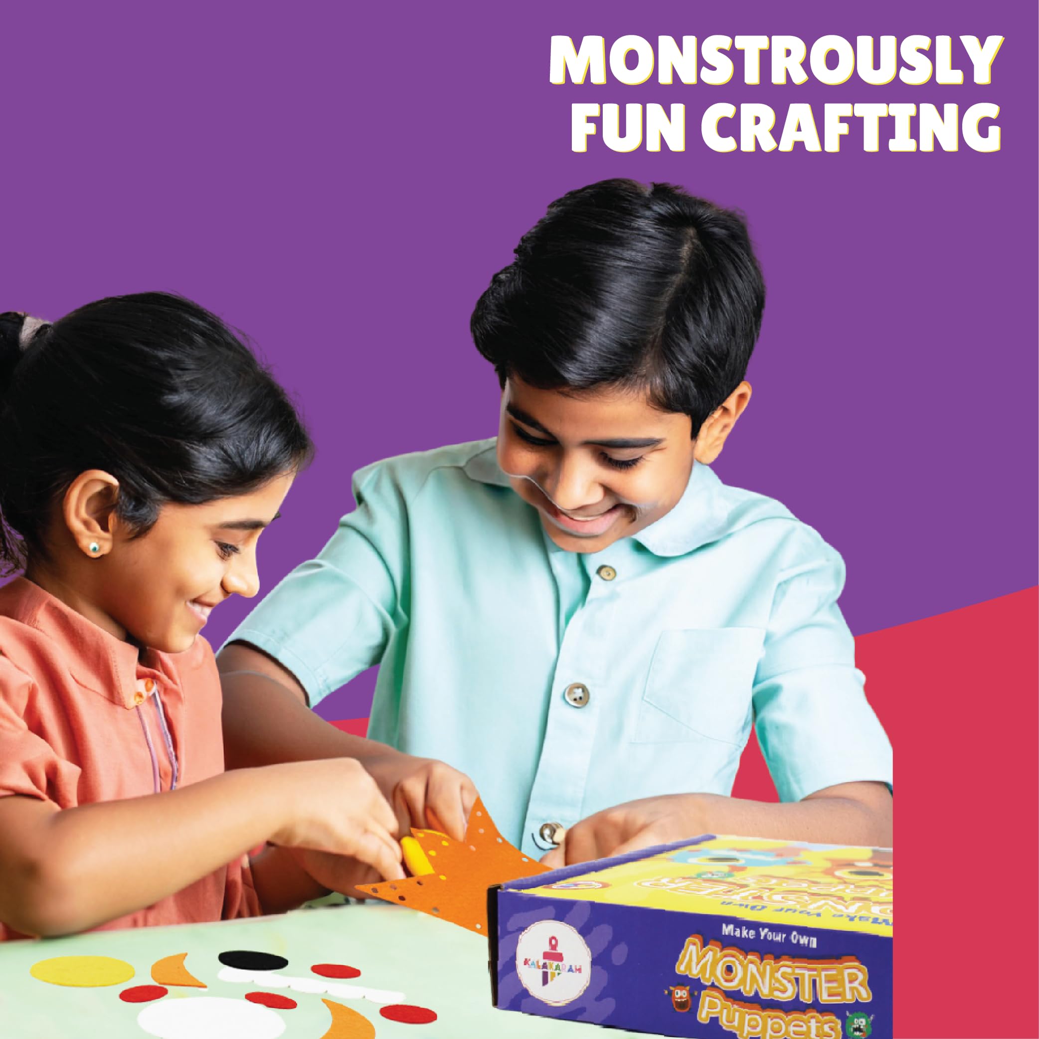 Kalakaram Monster Puppets Making Art and Craft Kit, Make 3 Cut and Paste Jumbo Puppets, Fun and Learning Return Gift for Kids Ages 5 and More - Image 5 thumbnail