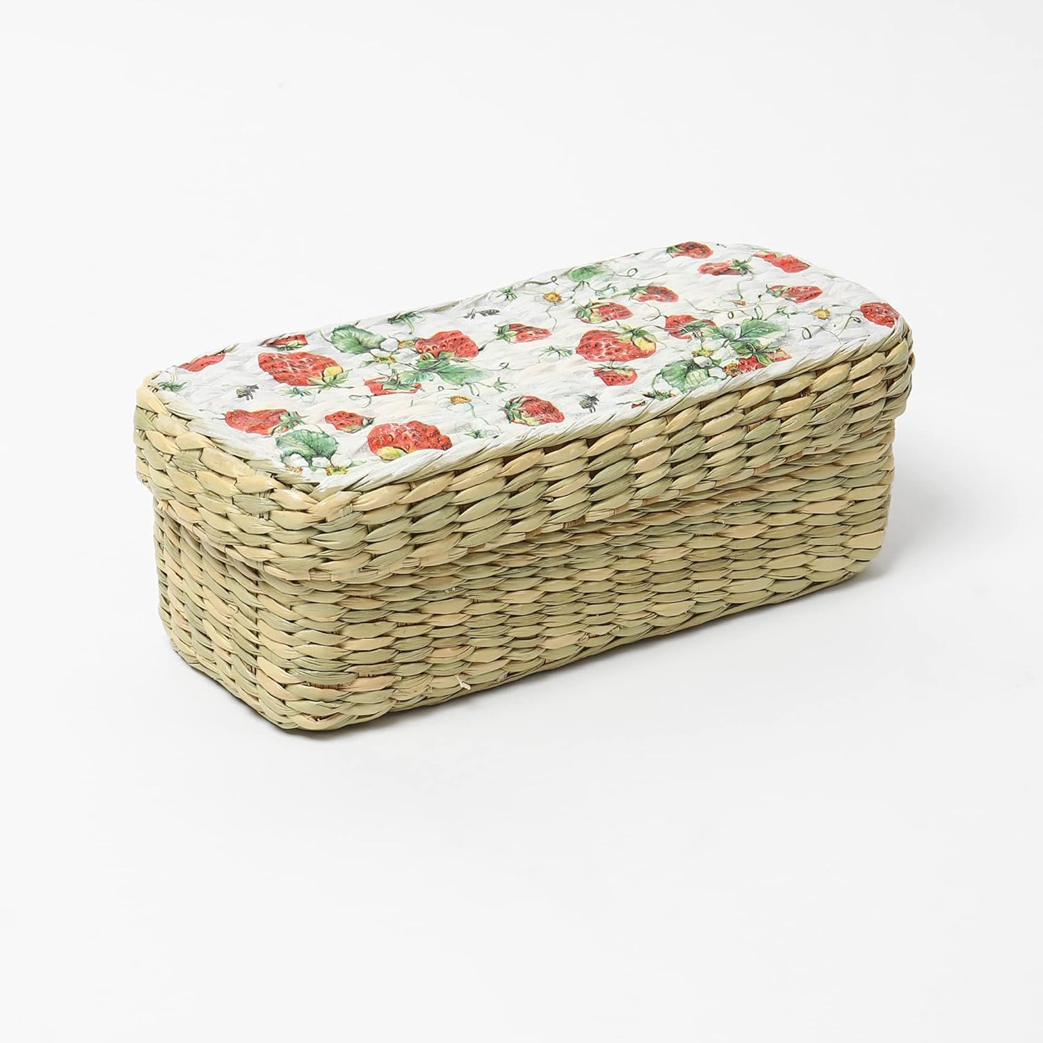 Storage Basket with lid | Cane Baskets for Storage | Jute baskets | Bamboo basket (Sizes - 26 x 12 x 10 CM (02))