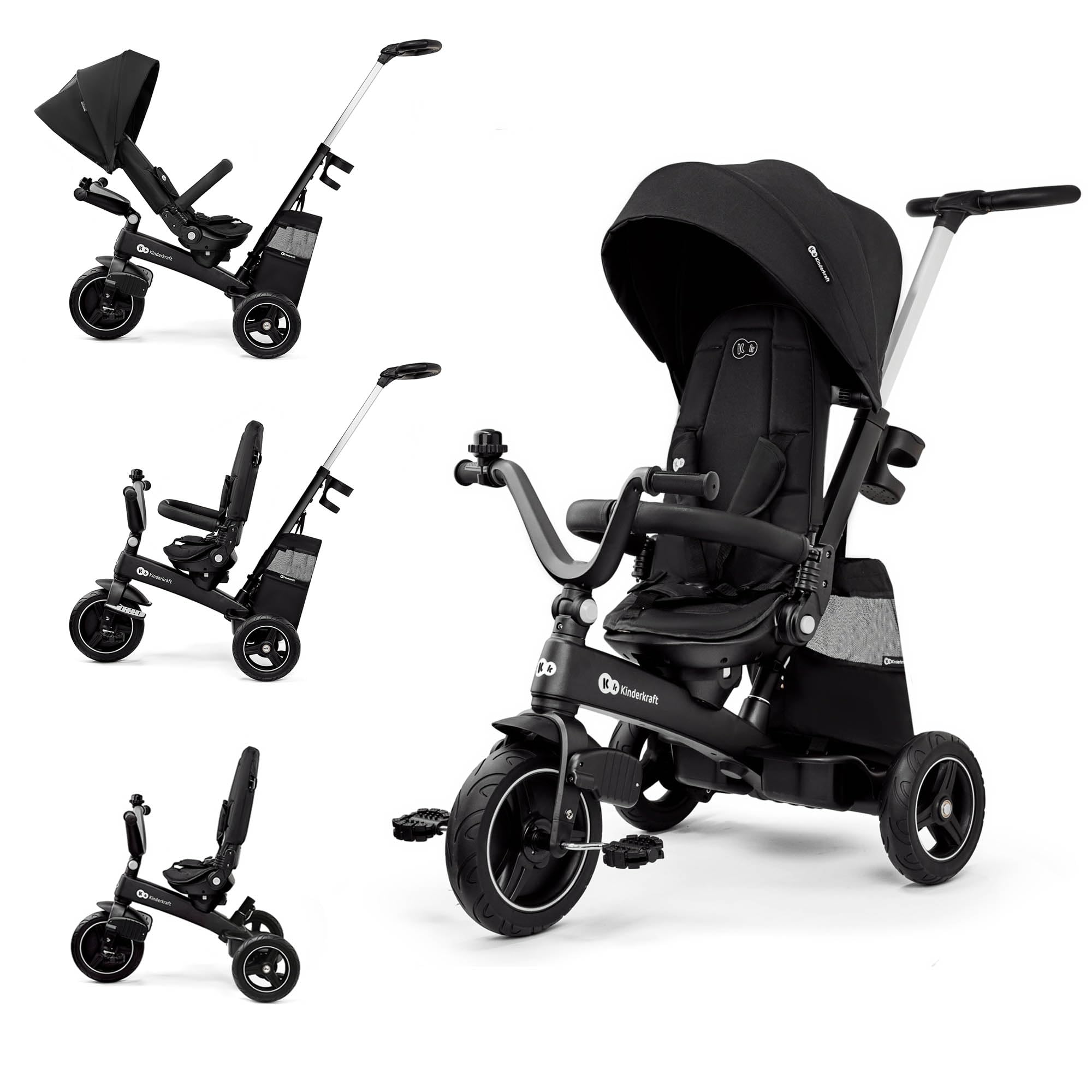 Kinderkraft EASYTWIST evolutionäres Dreirad, ausziehbar, um 360 Grad drehbarer Sitz, für Kinder im Alter von 9 Monaten bis 5 Jahren, Schwarz