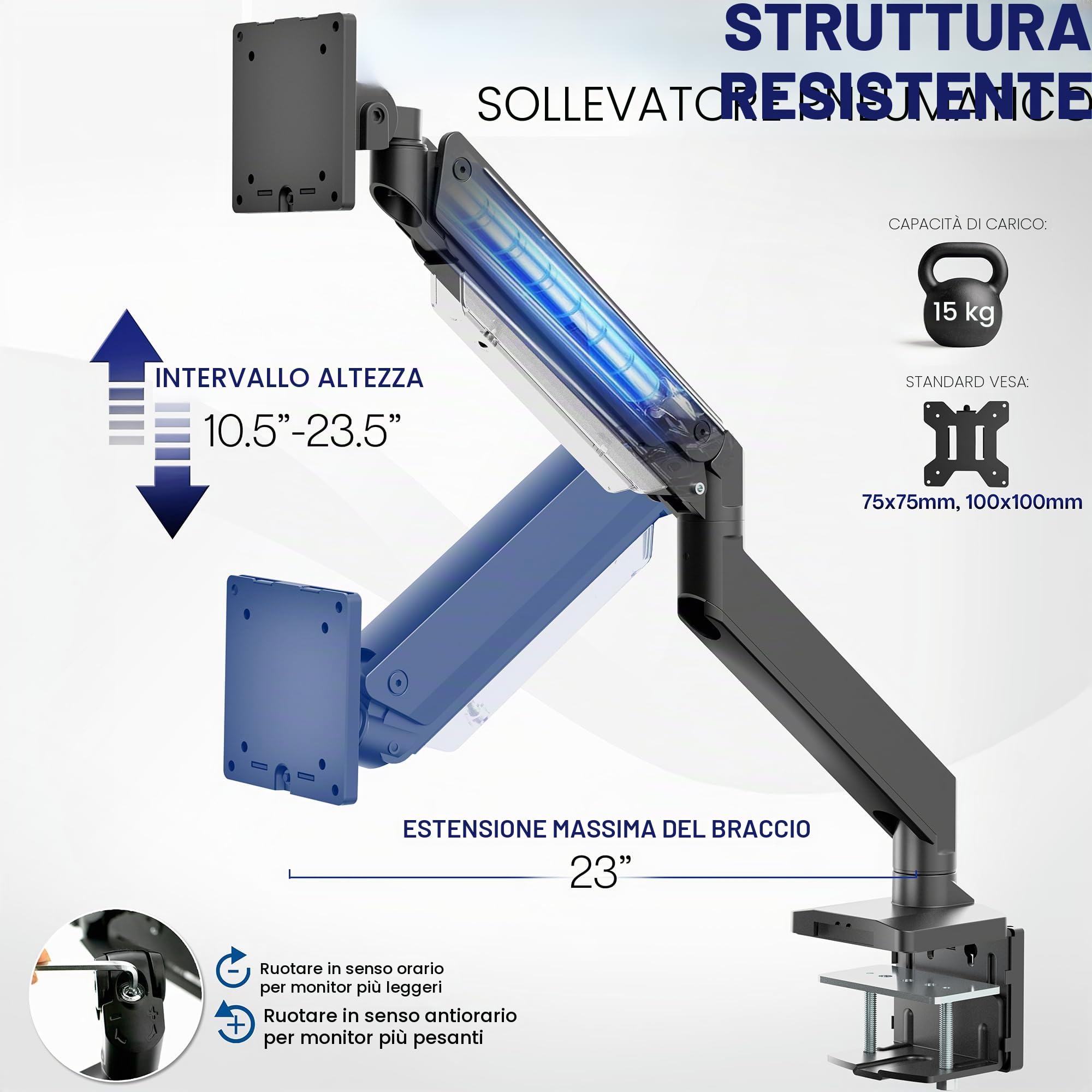 VIVO Braccio per Monitor Premium in Alluminio per Schermi Ultrawide fino a 49 Pollici e 15 kg, Supporto Singolo Robusto da Scrivania, Altezza Pneumatica, VESA Max 100x100, Nero, STAND-V101G1