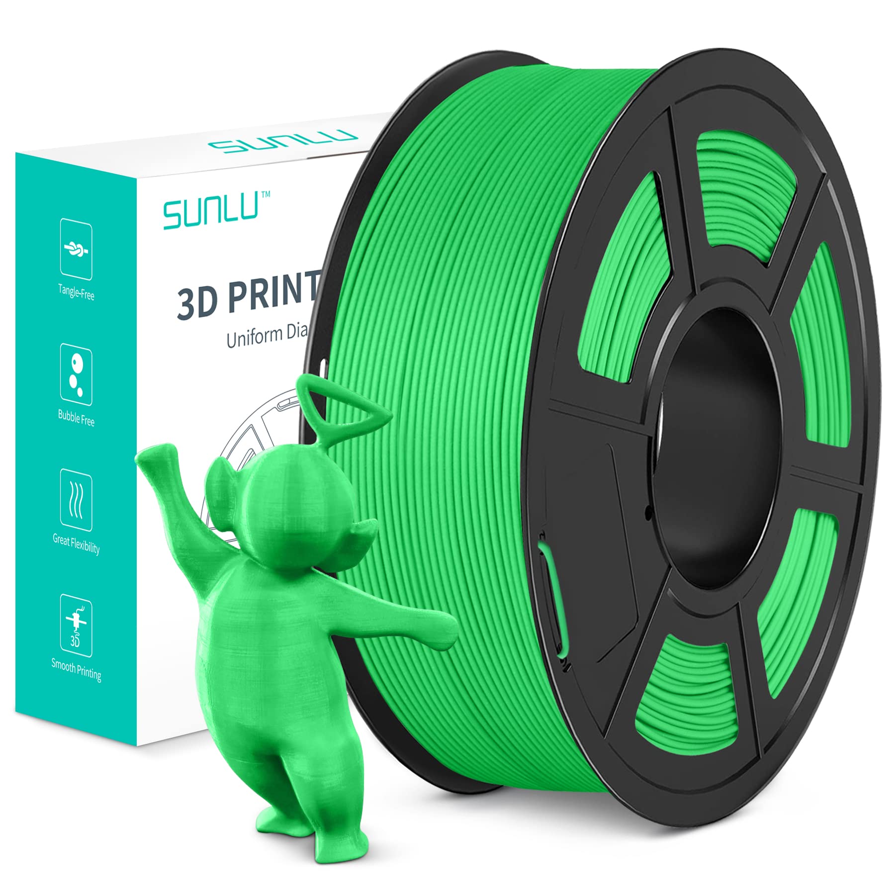 SUNLU Matte PLA 3D Printer Filament, PLA Matte Surface, Shine-free Color, Frosted Texture, Neatly Wound Filament, Matte PLA Filament 1.75mm, Dimensional Accuracy +/- 0.03 mm, 1KG Matte Green