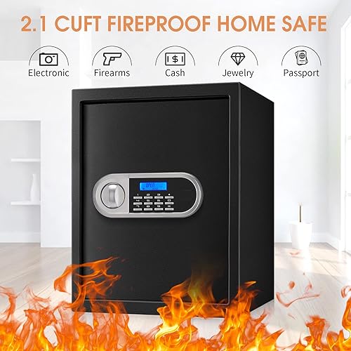 Miniatura 8 de Caja fuerte de seguridad digital para el hogar de 2.5 pies cúbicos, impermeable, con teclado programable y estante extraíble, para documentos,