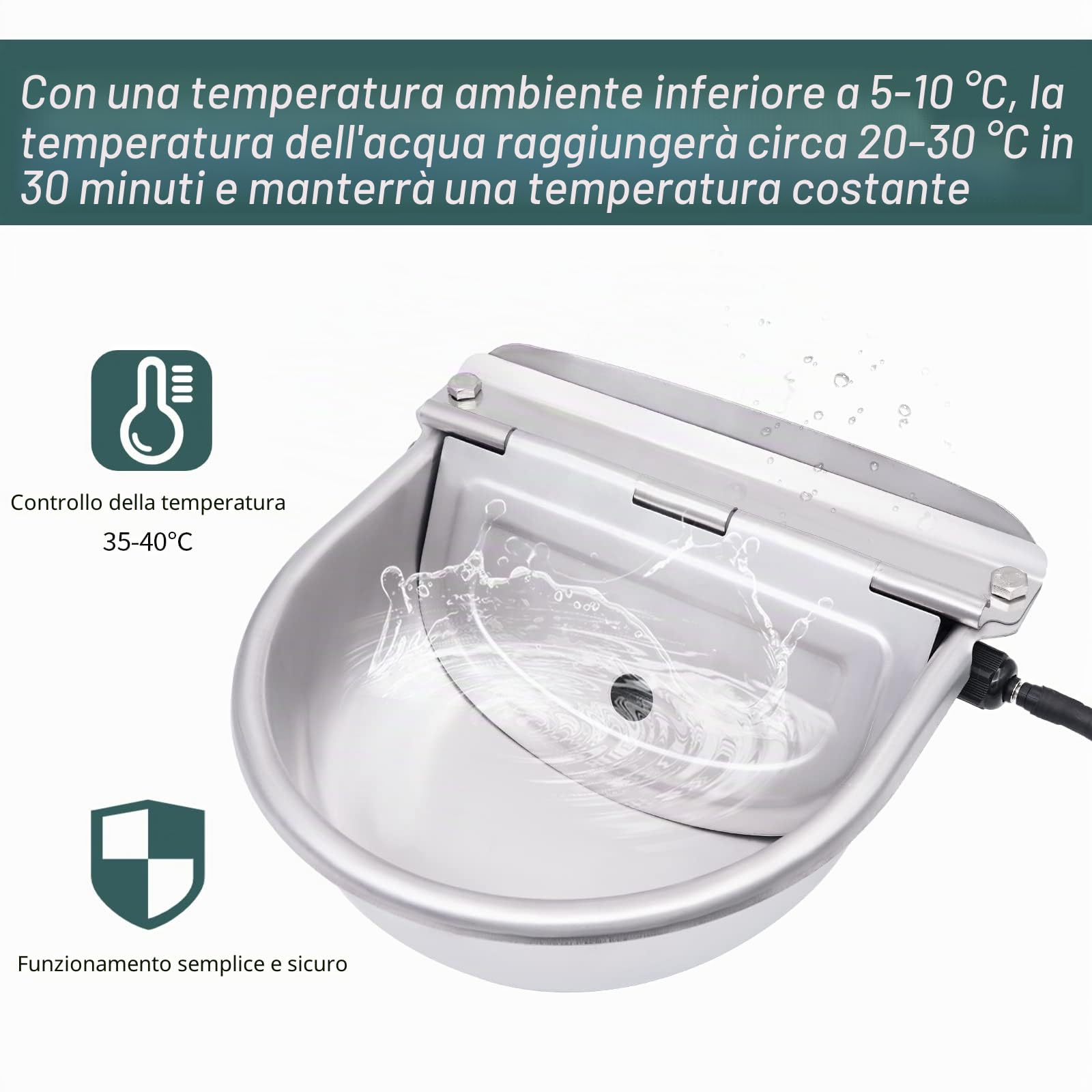 Bevande per Cavalli Riscaldate e Riscaldate a Prova di Gelo, con Valvola Galleggiante Regolabile per Capre, Pecore, Bovini, Salice (24 V, 80 W)