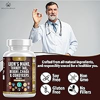 Vista 6 de Suplemento de hongos con cola de pavo de melena de león Reishi Cordyceps Chaga raíz de malvavisco - 120