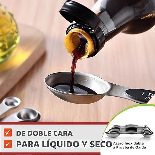Miniatura 5 de Spring Chef Juego de cucharas medidoras magnéticas de acero inoxidable con imanes N45 fuertes, accesorios de cocina de metal resistente para hornear