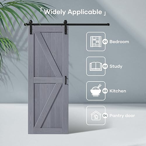 Miniatura 7 de FREDBECK Tablón de Puerta de Granero de Madera Gris de 30 x 84 pulgadas con Kit de Riel de Herrajes para Puerta de Granero de 5 pies (60 pulgadas)