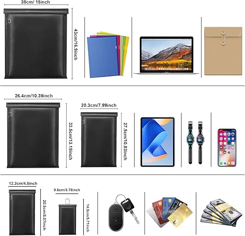 Miniatura 2 de yaokvide Bolsas Faraday grandes, paquete de 5 jaulas Faraday para portátiles, tabletas, teléfonos y llaves de coche, protector de llavero Faraday,