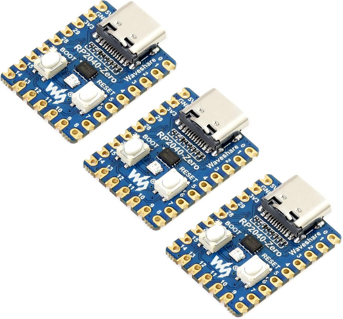 Waveshare RP2040-Zero High-Performance Pico-Like MCU Board Based On Raspberry Pi Microcontroller RP2040 Castellated Module Allows Soldering Direct to Carrier Boards-3pcs