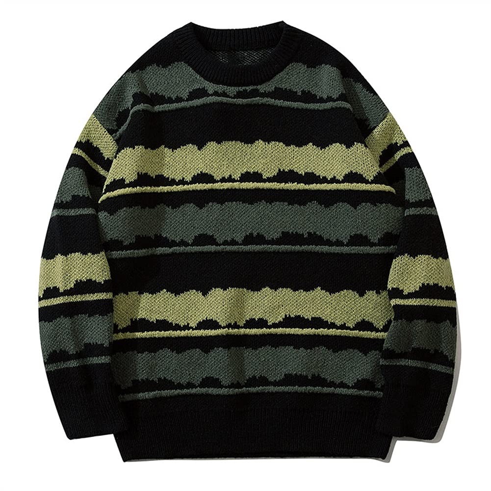 Maglione Vintage da Uomo in Maglia Girocollo a Righe Pullover Manica Lunga Oversize Hip Hop Punk Maglione Felpa Casual Top (Color : Red2, Size : Medium) (Black2 XXL)