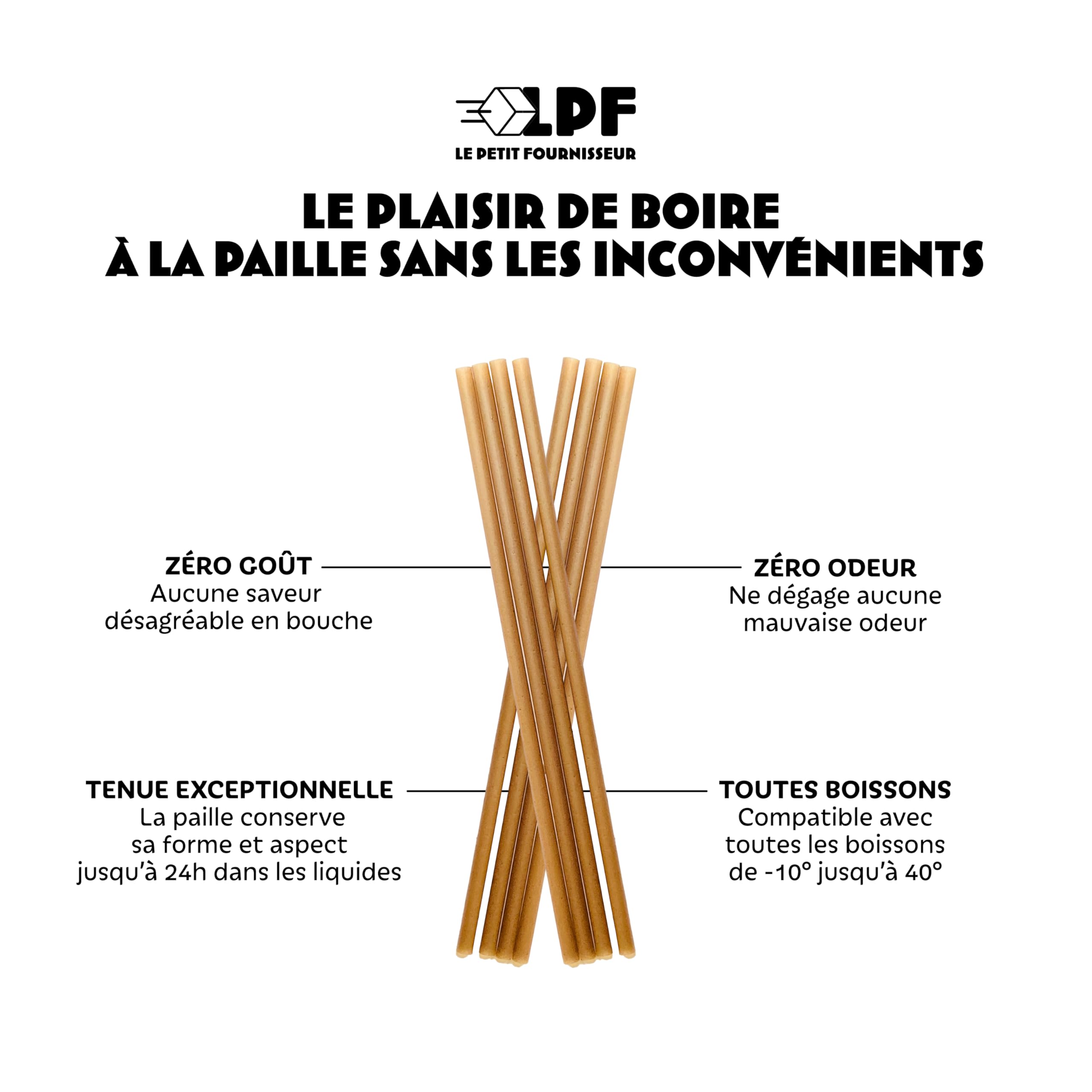 LPF LE PETIT FOURNISSEUR – Pailles Canne à Sucre 21cm – Réutilisables & Compostables – Sans Goût ni Odeur – Ne ramollie pas résistance 24h Boissons Froides – Sans Plastique – Lot 500 – Made in France
