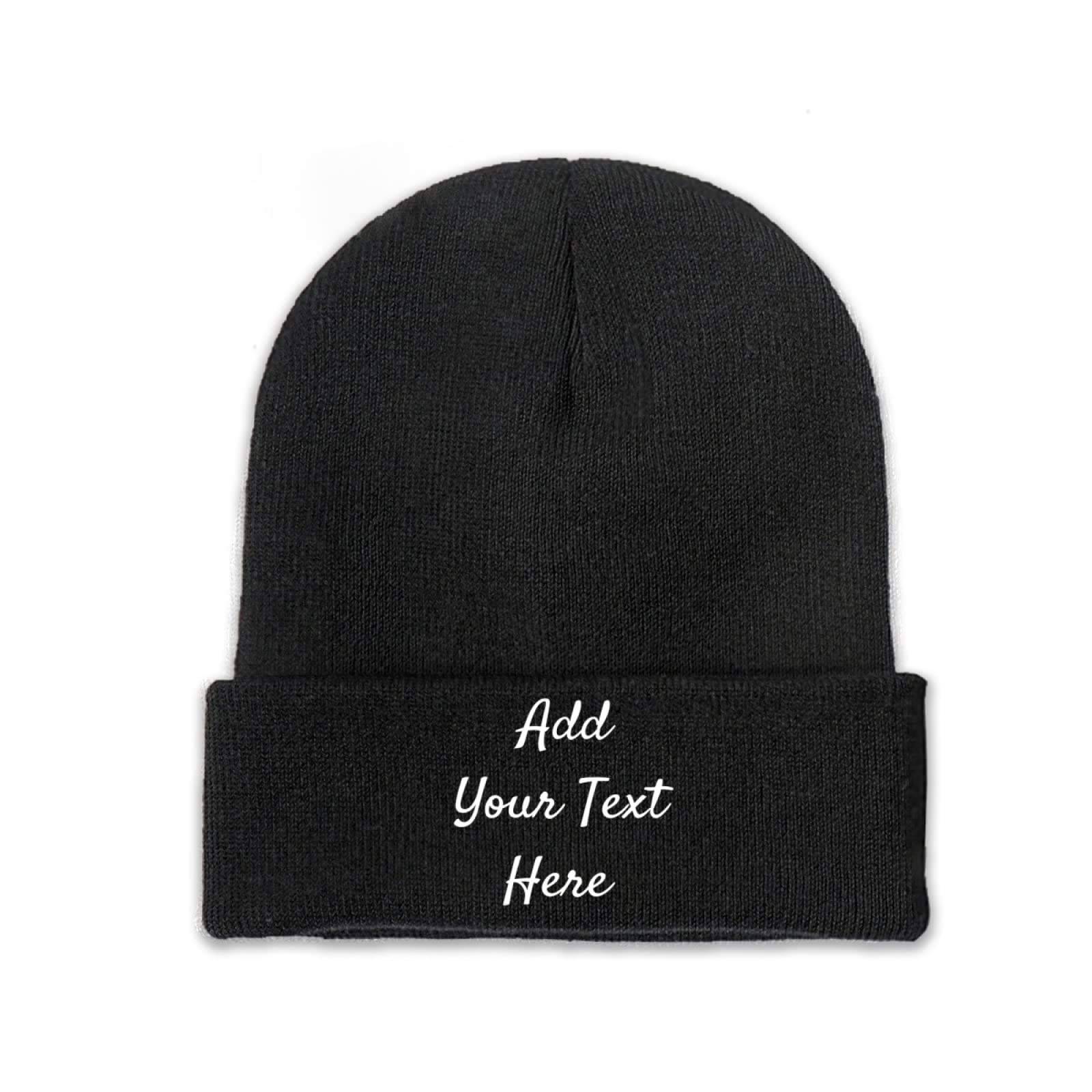 Miujonvy Unisex Black 0 Custom Hat Slouch Black Beanie Add Your Text Here Personalized Hat