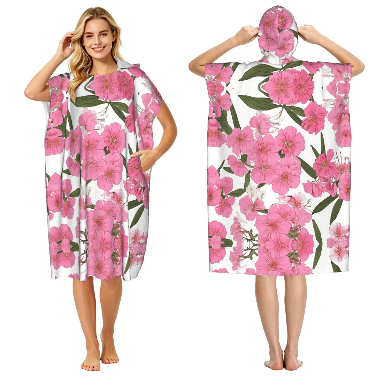 Poncho à capuche en microfibre pivoine serviette de bain légère