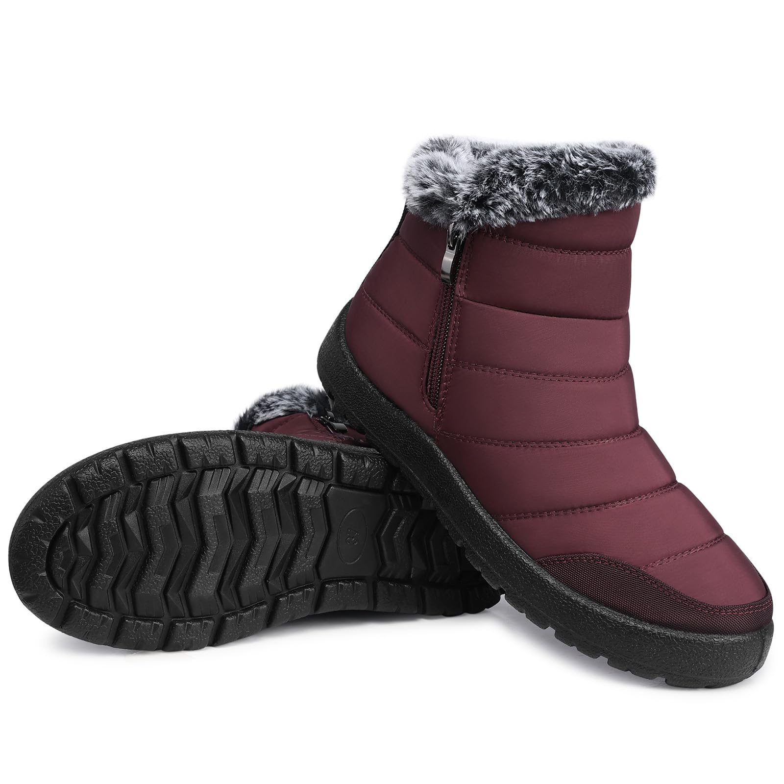 SHIBEVERWinter Boots For Women Snow: Warm Fur Lined Waterproof Ankle Boots  Outdoor Walking Non Slip Booties