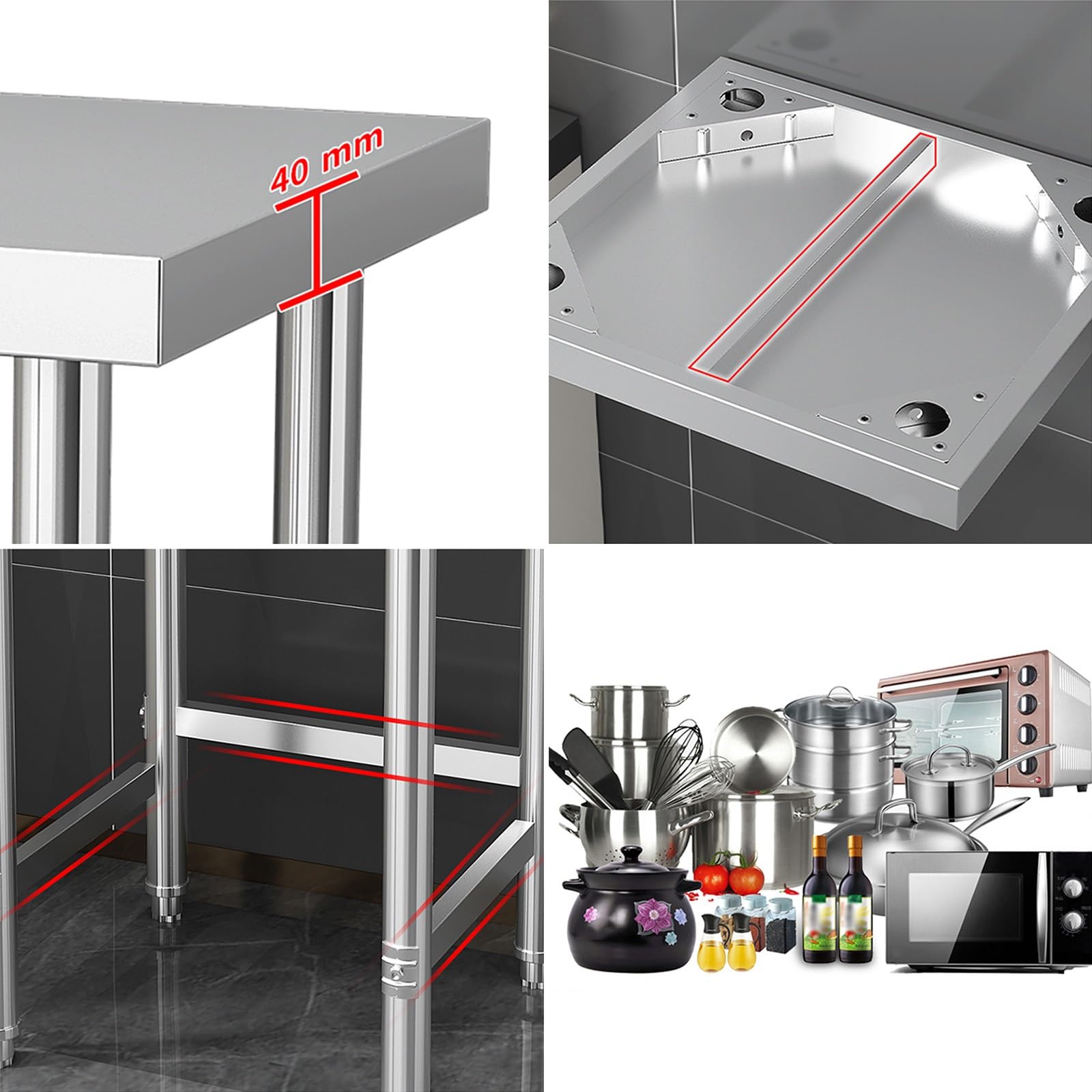 Banco da lavoro in acciaio inox con ripiano aperto per la preparazione della cucina e la cottura tavolo in metallo robusto con tagliere design a livello commerciale a livello singolo