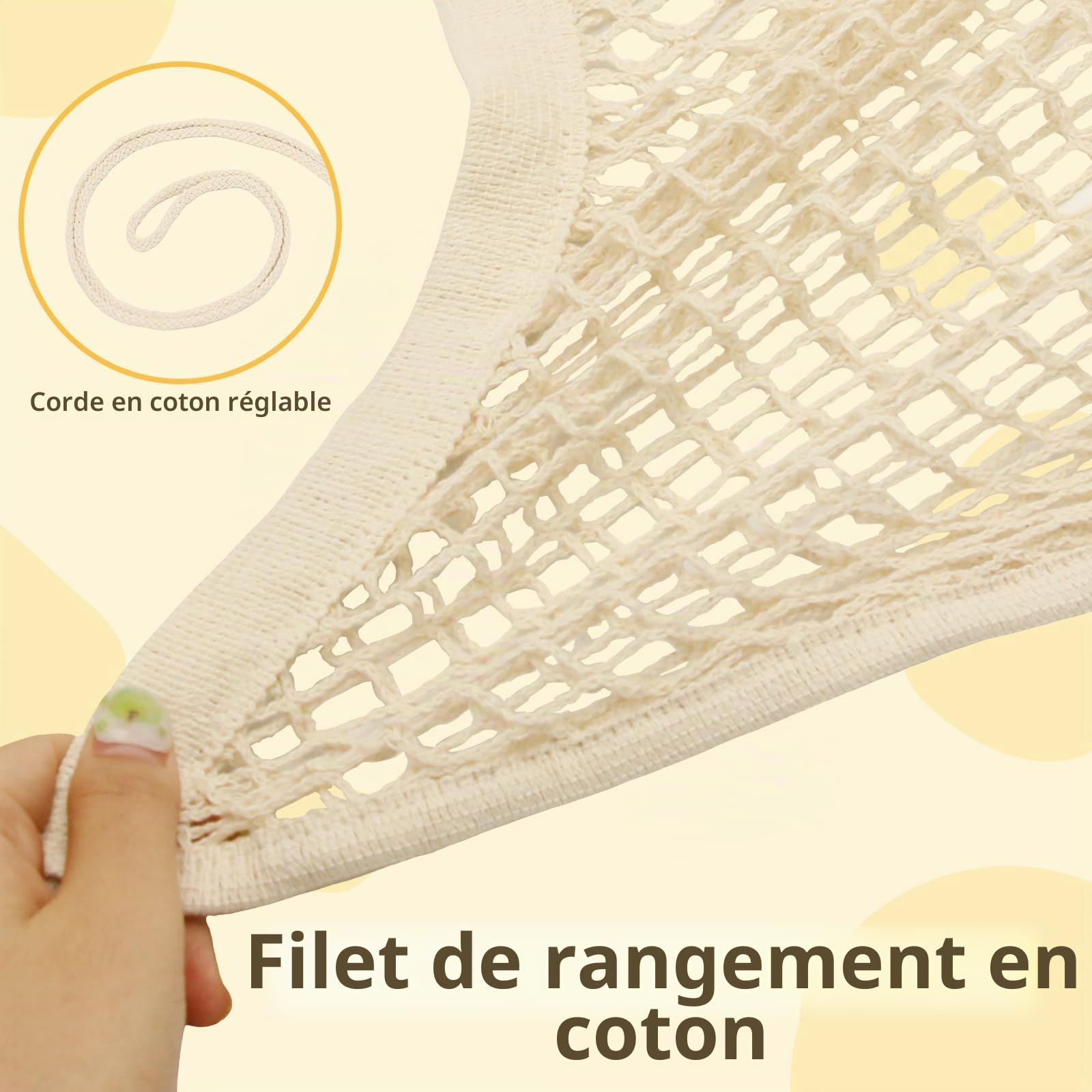Filet de Rangement Peluches pour Bord de Lit en Coton, Hamac Jouets Style Bohème Chic, Beige, Lot de 2