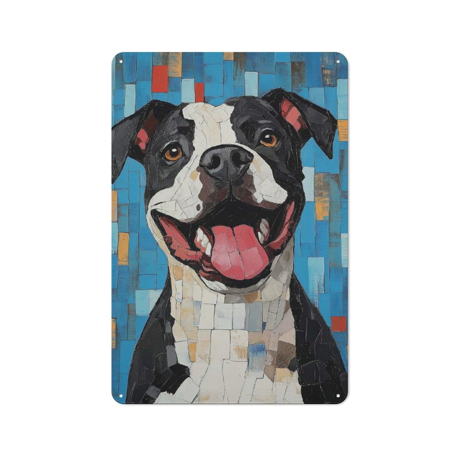 Junmoney Smiling Pitbull Mosaic Vintage Metal Gift Sign 30X20cm, Room Wall Plaque For Hallway, Home Bar, Garage Or Study