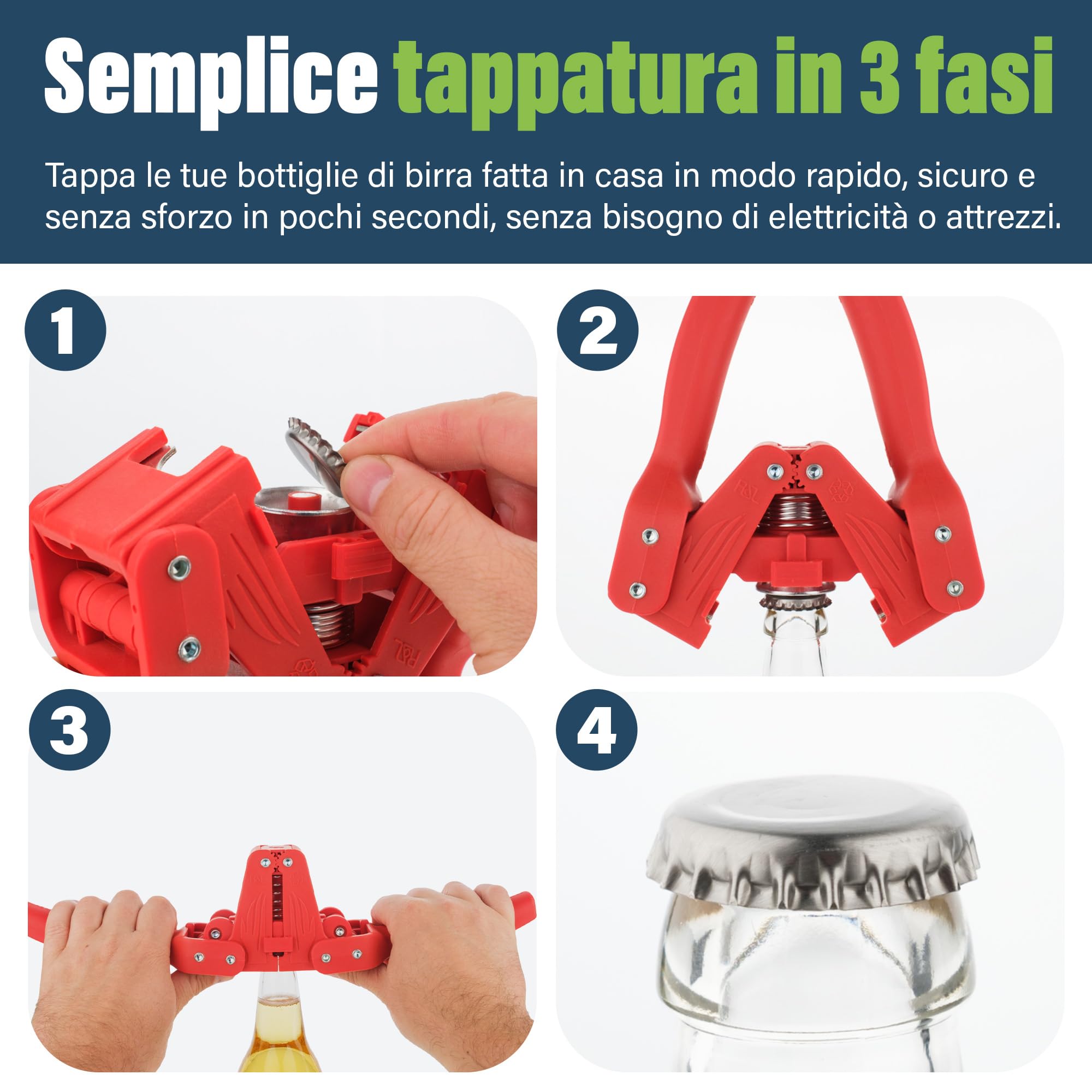 Bottle Capper incluso 120 free tappi per home Brew Beer making o limonata bottiglie di vetro – facile Cap