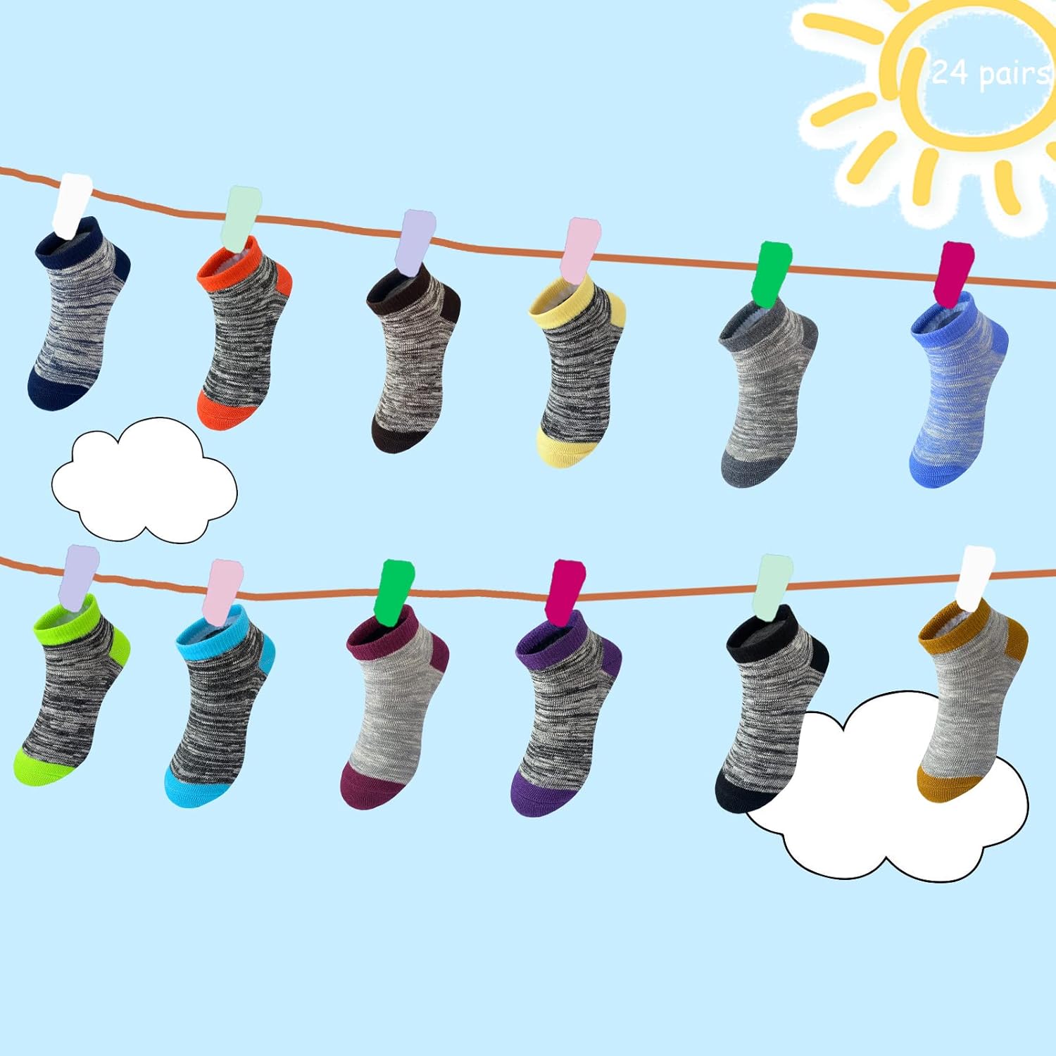 Boy Socks 24 Pairs Half Cushioned Low Cut Sock Ankle Athletic Cotton Sock For Little Big Kids - Image 7