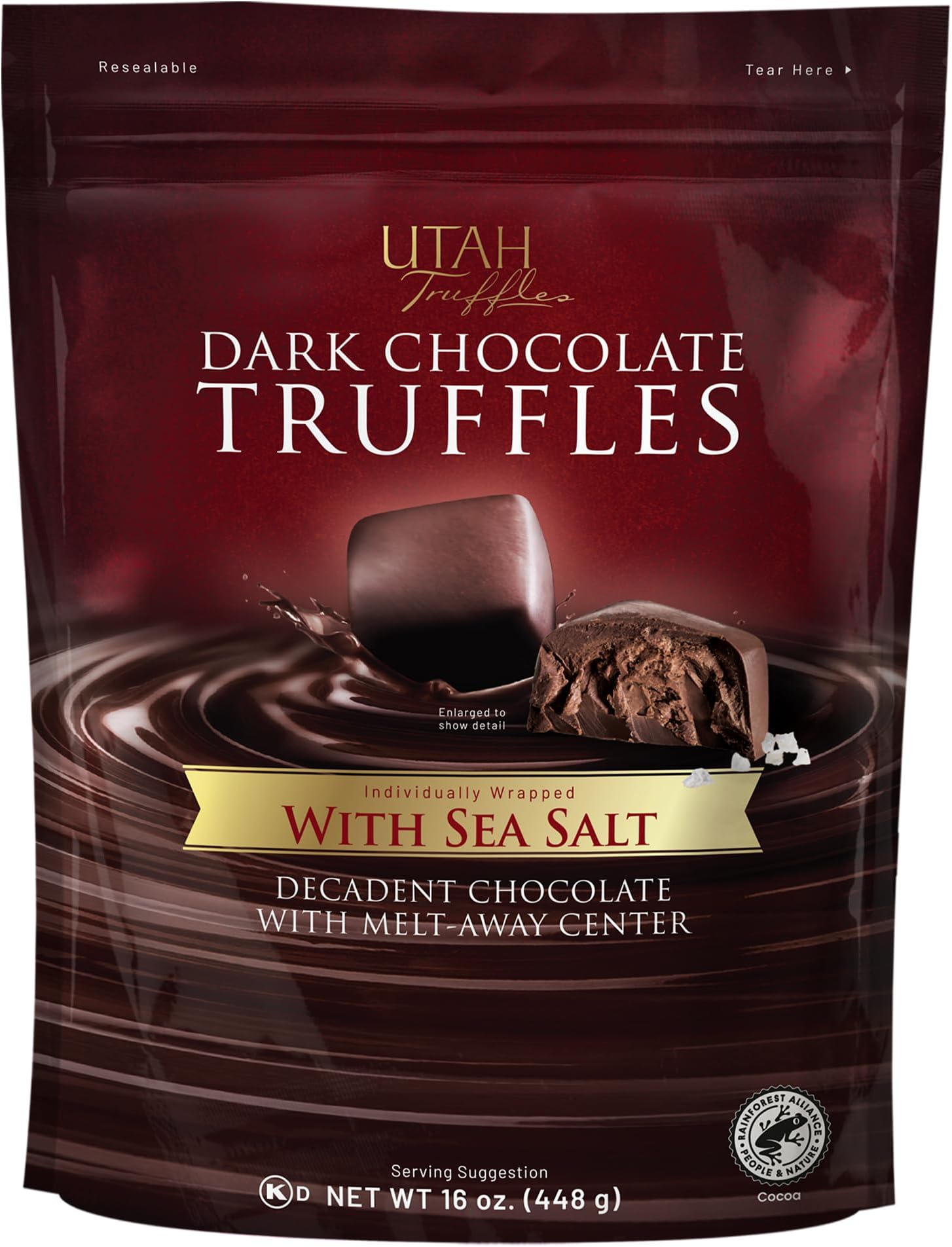 Utah Truffles Dark Chocolate Truffle, Individually Wrapped, Naturally Gluten Free, Gourmet Smooth Truffles 16oz, 34pieces