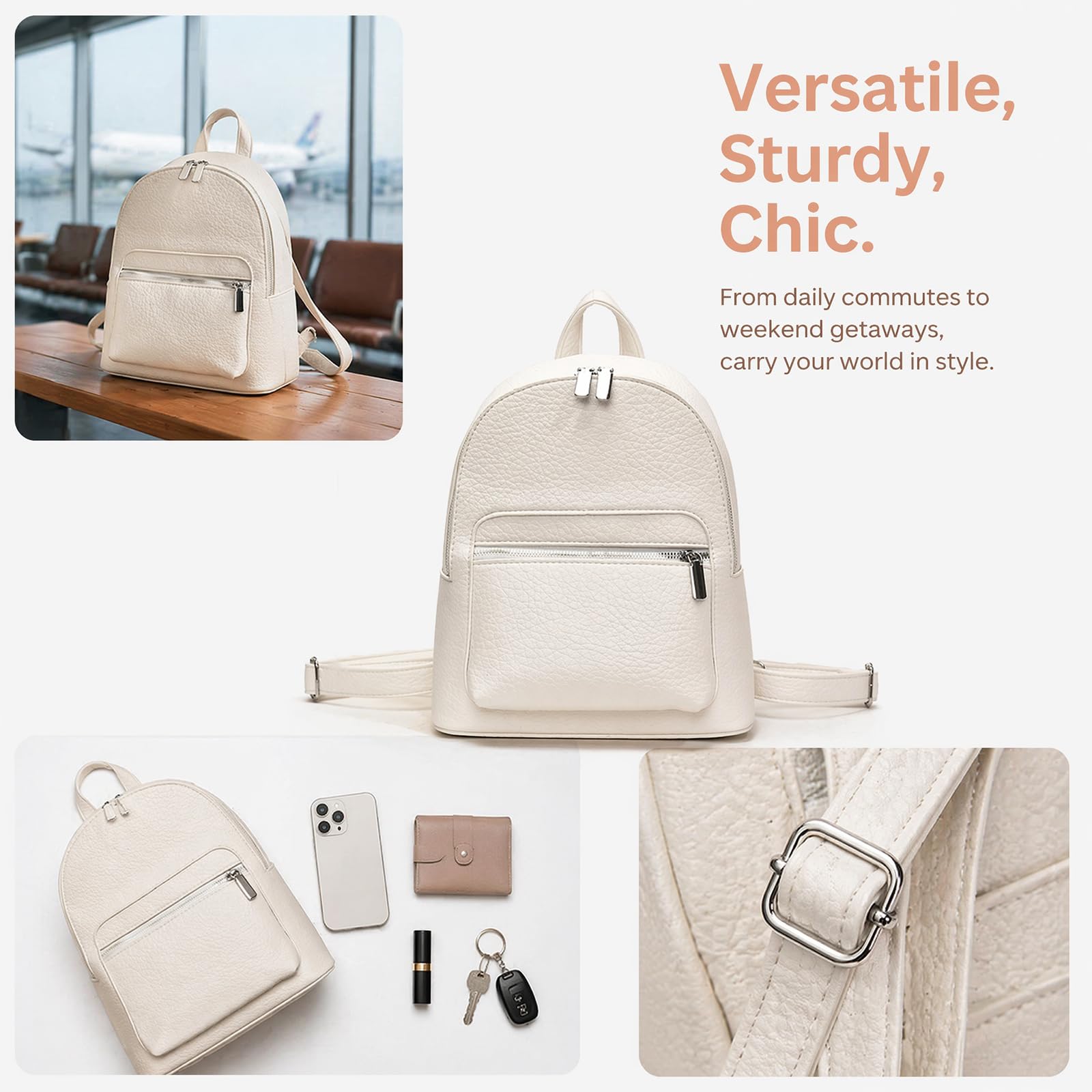 Mini PU moda casual zaino leggero giornaliero pacchetto a spalla sacchetto,White