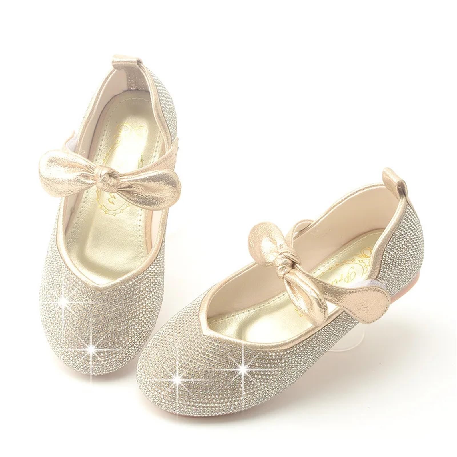 Zapatos de princesa for niñas, sandalias con flores, informales, brillantes, de tacón alto, con nudo de mariposa, for fiesta, Navidad y adolescentes(Gold,36)