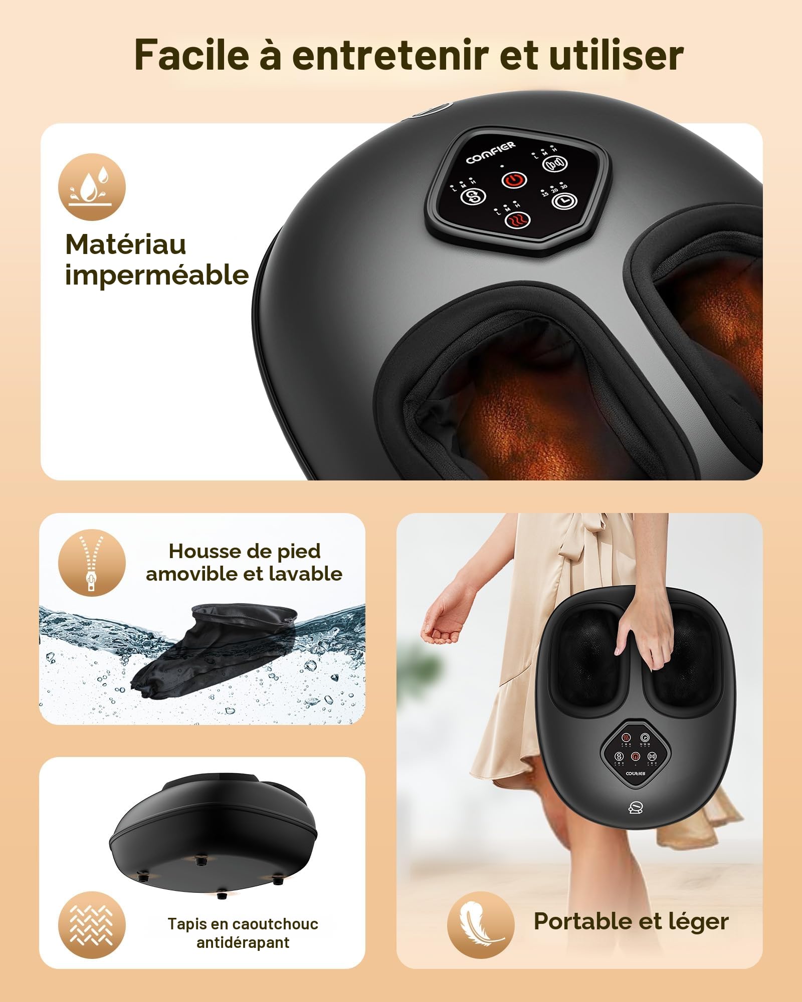 COMFIER Masseur de Pieds,masseur de pieds shiatsu électrique avec vibration pétrissage,Jusqu'à la Taille 46