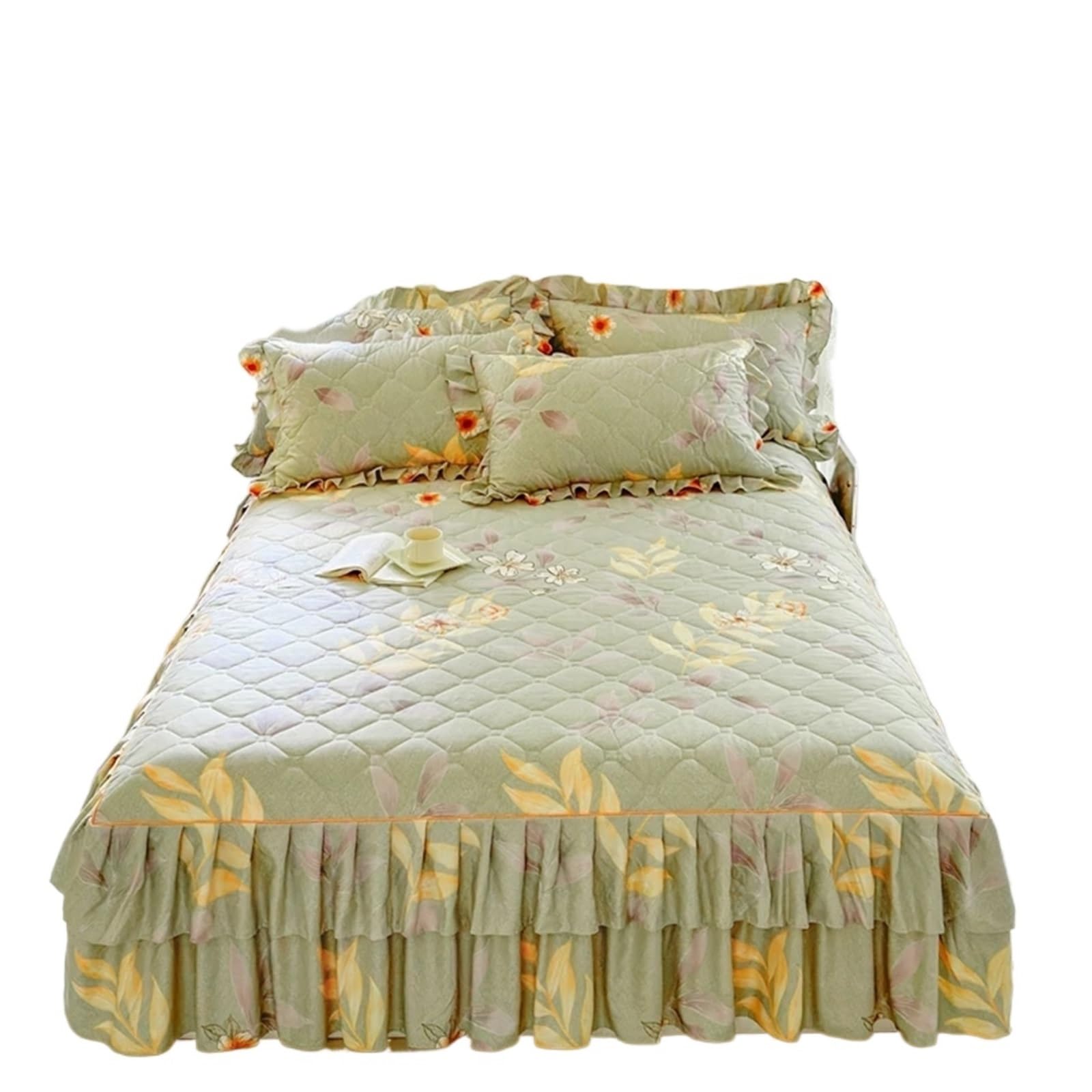 Ruffled Bed Skirt Bed Skirt Cartoon Style Cover Ruffled Bedsheet Falda De Cama Quilted Mattress Covers Lace Bedspread (No Pillowcase)(E,SKing 200x220cm 1pc)