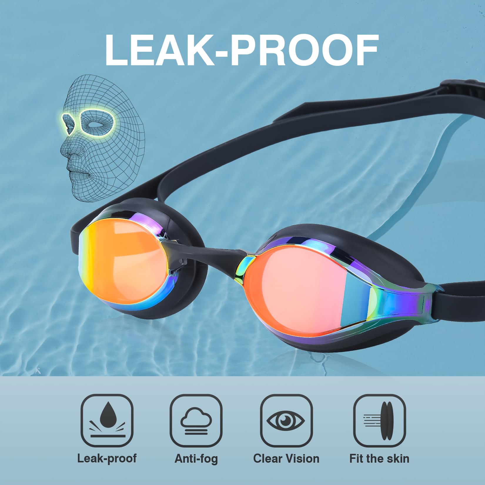 Dizokizo Swimming Goggles No Leaking Anti-Fog UV Protection Adjustable Professional Swim Goggles for Adult Men Women - Image 3