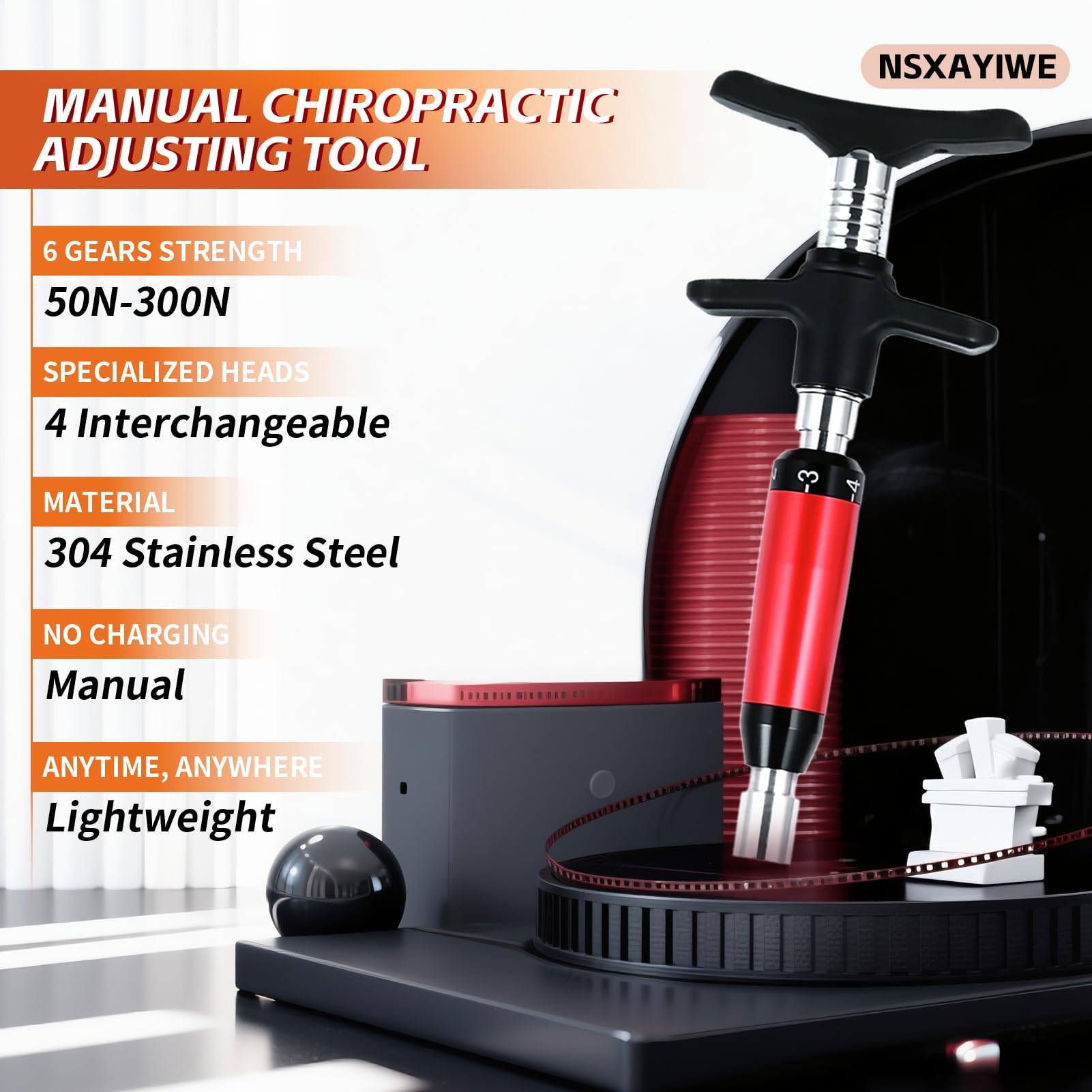 Quiropráctico Manual, Herramienta Masajeadora De Acero Inoxidable, Masajeador De Ajuste Espinal Con Cuatro Cabezales De Masaje Repetibles(quad de mano)