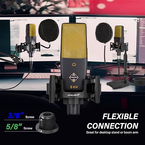 Miniatura 8 de XLR - Micrófono cardioide profesional de condensador de estudio cardioide de 0.98 pulgadas (0.984 in) de diafragma grande, kit de micrófono para
