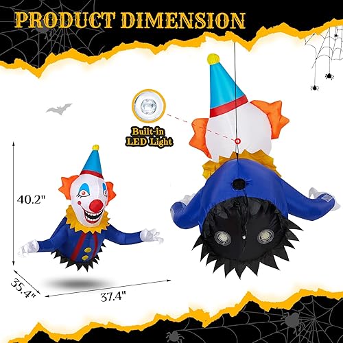 Vista 21 de Outvita Inflables de Halloween de 7 pies, calabaza de Halloween al aire libre con decoración de fantasma y bruja, luces LED integradas, decoraciones