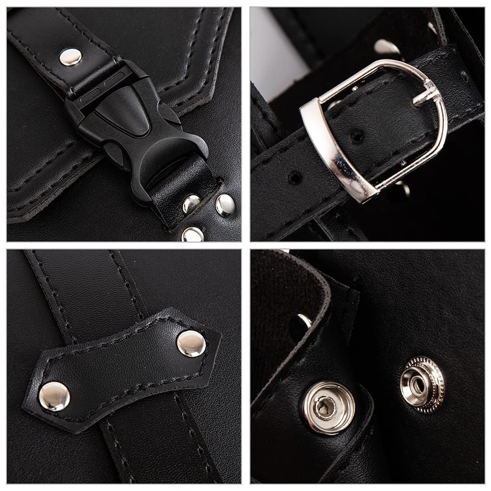 Motorrad Satteltaschen - Vintage Schwarz PU Leder Schwingentasche Seitentaschen Dreieckige Gepäck Werkzeugaufbewahrungstasche mit Wasserflaschen Getränkehalter - Linke Seite