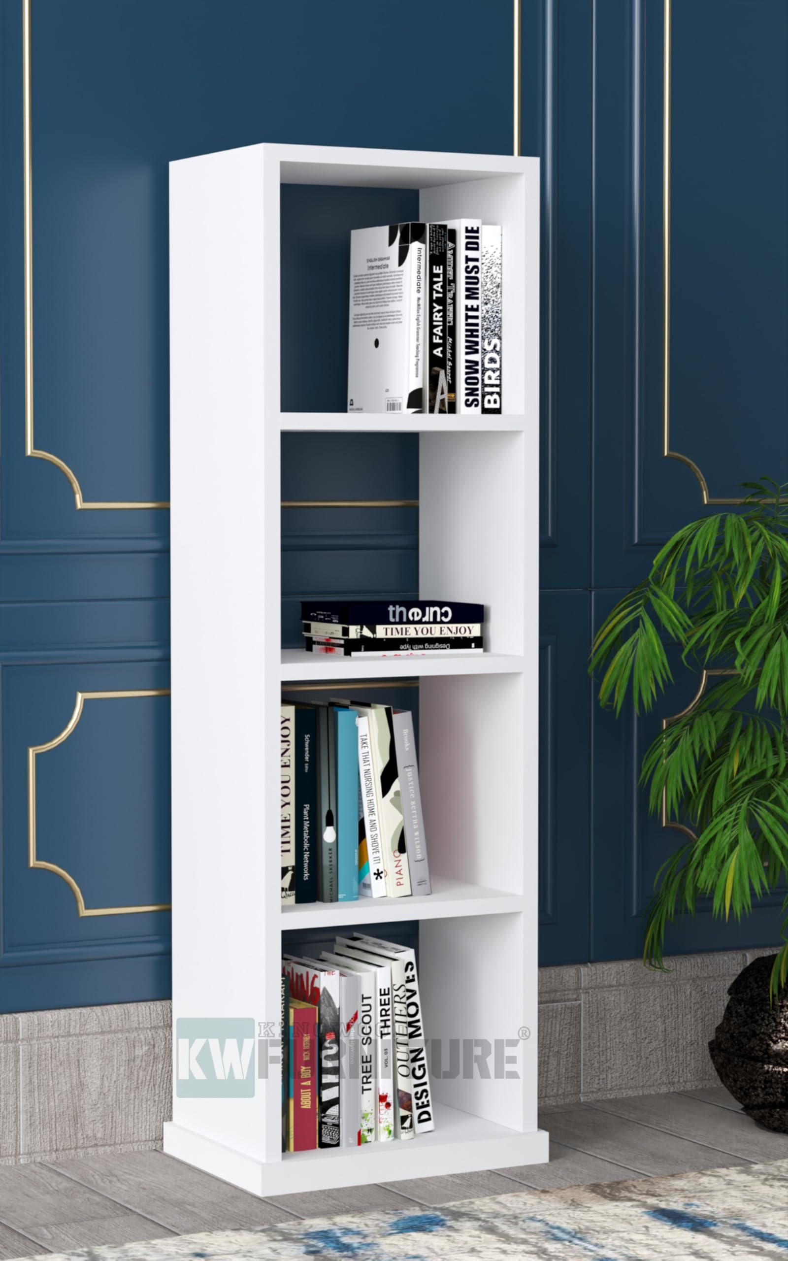 KINGWOOD FURNITURE Valletta Bookshelve for Study Room & Living Room | Compact Open Bookshelf in Solid Sheesham Wood Size 120 x 35 x 30 CM (H x W x D) (White)-image-14