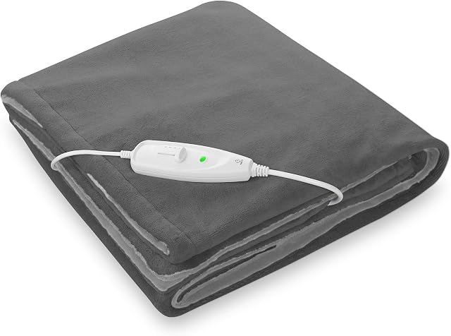 Medisana HDW Cuddly Heating Blanket, zmywalny, przytulny koc z automatycznym wyłączaniem, 4 ustawienia temperatury, 180 x 130 cm, dwukolorowy, odwracalny wygląd, szary - ciemnoszary