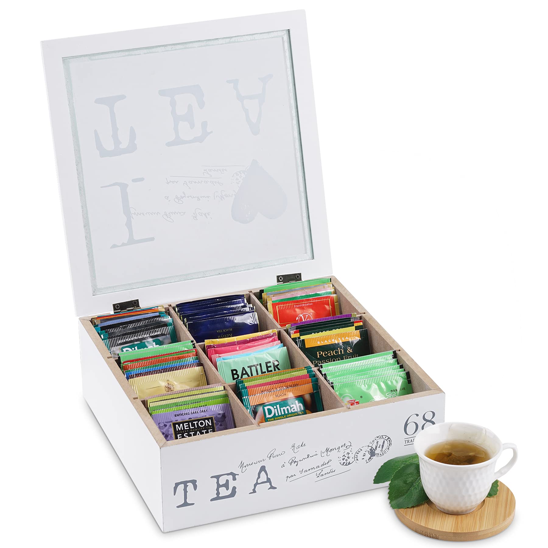 Buy WGFKVAS Wooden Tea Box Tea Bag Organizer, Tea Storage 9
