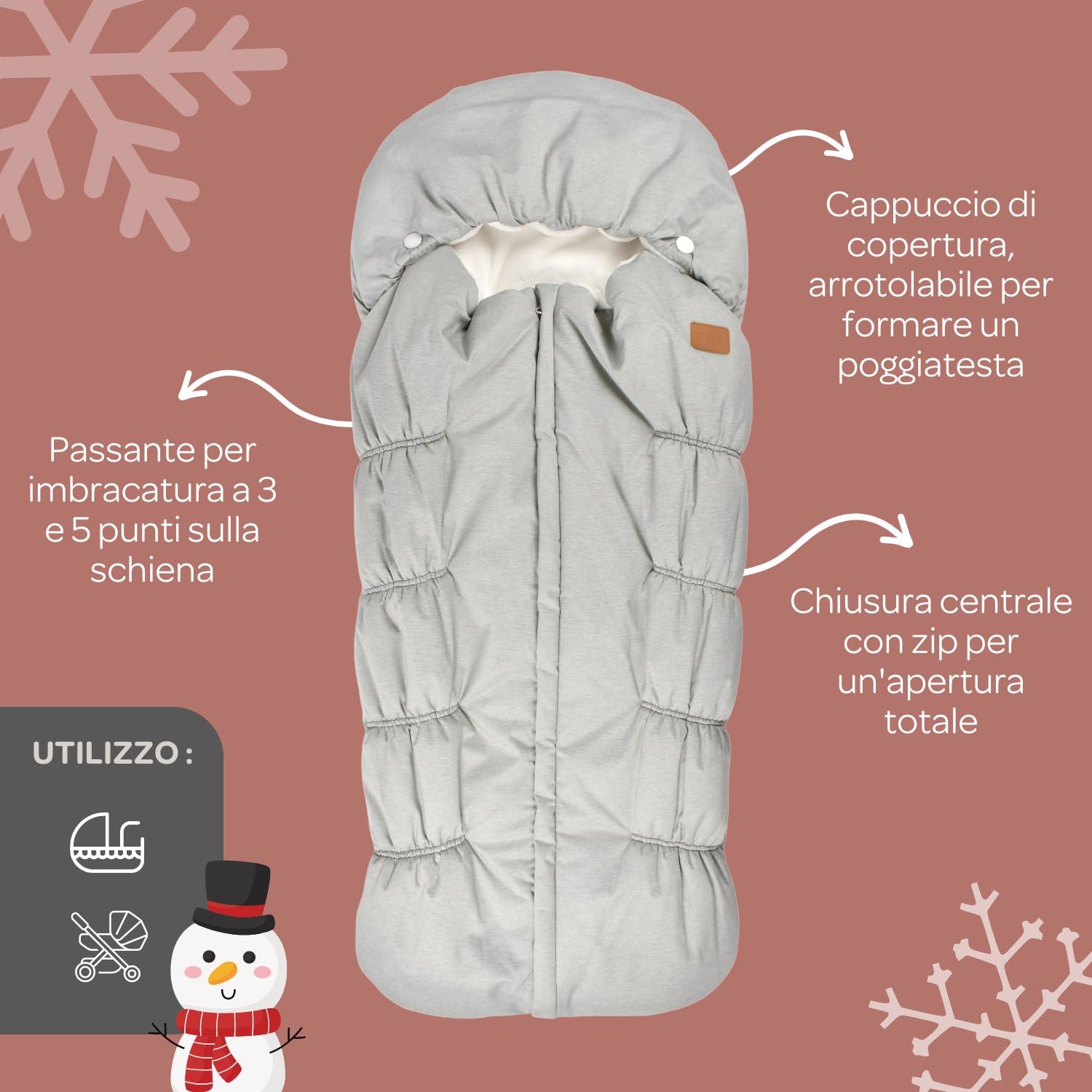 BÉABA, Coprigambe per passeggino, 100% impermeabile, antivento, ultra caldo in doppio pile, TOG 6, passaggio con imbracatura a 3 e 5 punti, cappuccio coprente, chiusura a zip, 6-24 mesi, Grigio